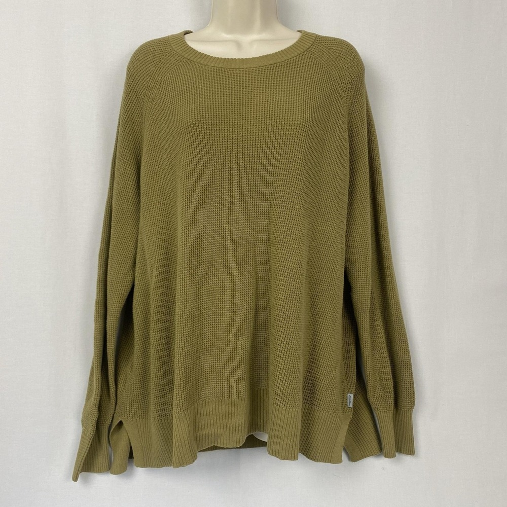 Eddie Bauer Sweater Womens XL Forest Green Waffle Knit Crew Pullover Cozy Cabin